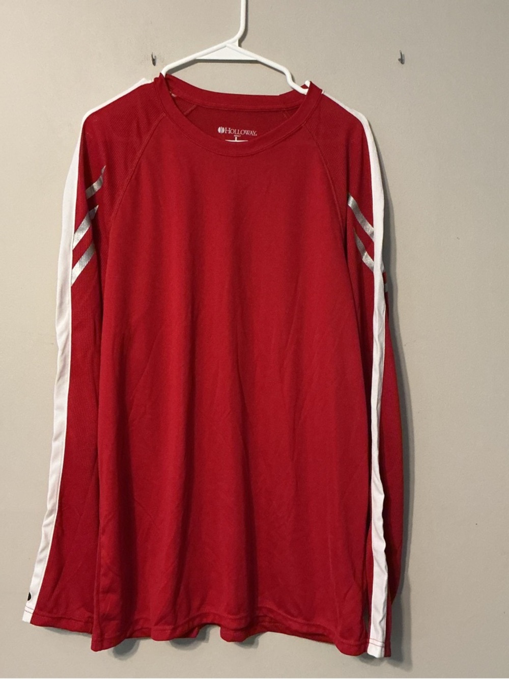 Holloway Red Long-Sleeve Performance Top with White Side Stripes